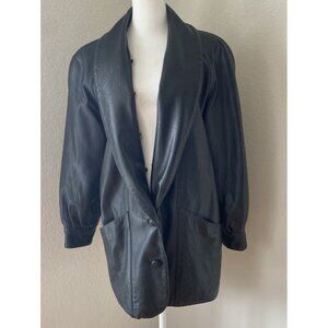 Vintage Colab Black Leather Jacket Large / XL Black Belted Pockets Lined MOTO